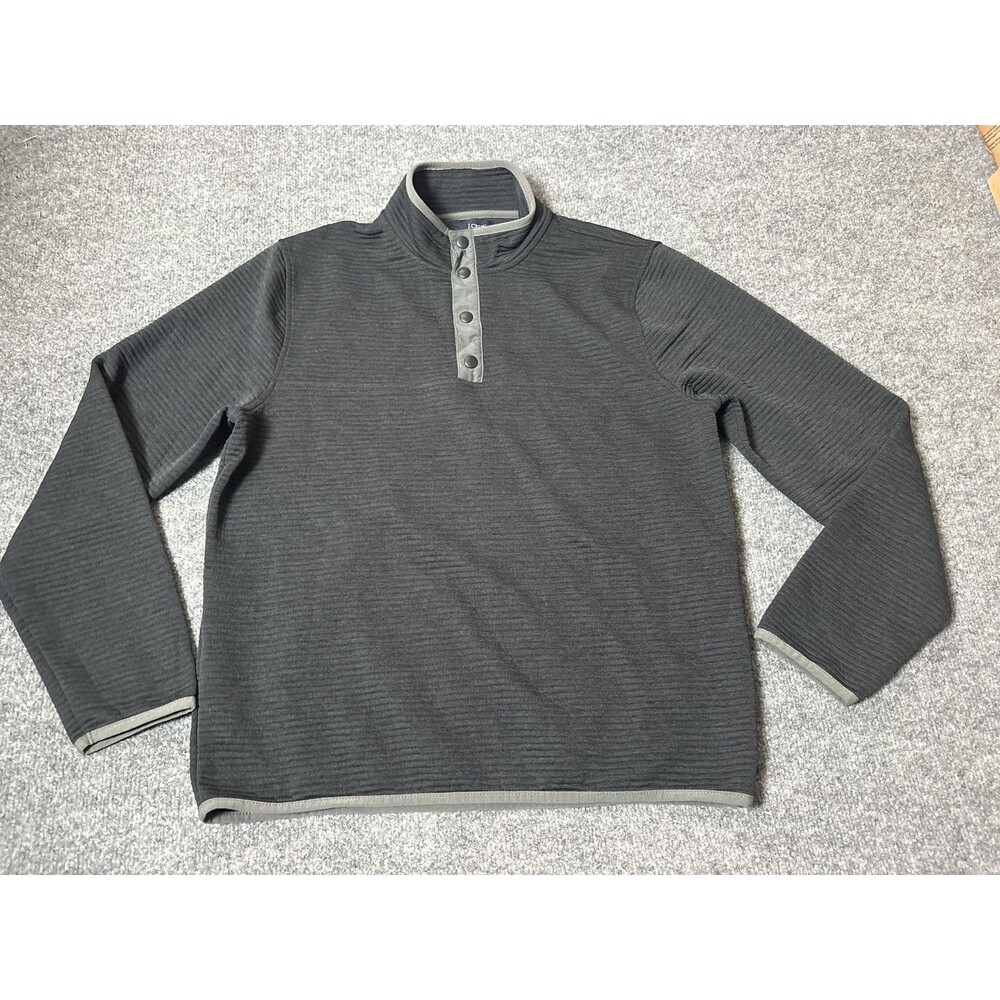 J.CREW Sweatshirt Mens M Black Thermal Long Sleeve Snap Mock Neck Pullover